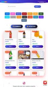 Pantalla de kiosko de pedidos PixelPOS con categorías, productos, precios, combos y ofertas para restaurantes en Castellón.