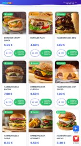 Pantalla de kiosko de pedidos PixelPOS con ficha de producto, alérgenos, punto de cocción, extras y productos recomendados para restaurantes en Castellón.