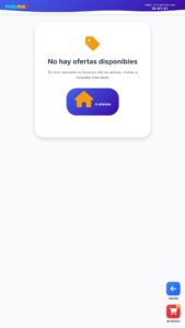 Pantalla de kiosko de pedidos PixelPOS mostrando que no hay ofertas disponibles para gestionar promociones en restaurantes de Castellón.