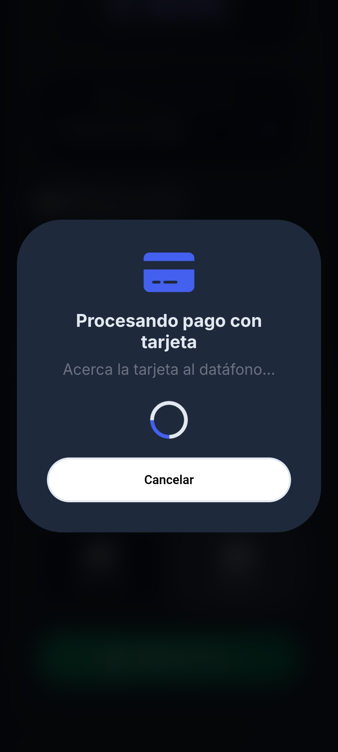 Pantalla de PixelPOS procesando un pago con tarjeta para gestionar cobros y ventas en negocios de Castellón