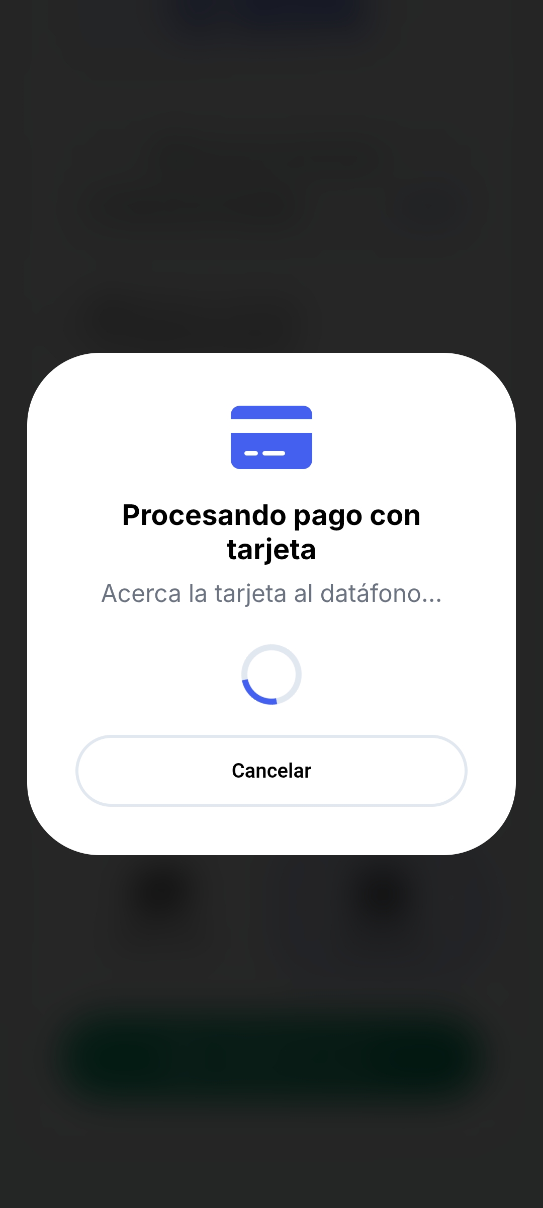 Pantalla de PixelPOS procesando un pago con tarjeta para gestionar cobros y ventas en negocios de Castellón